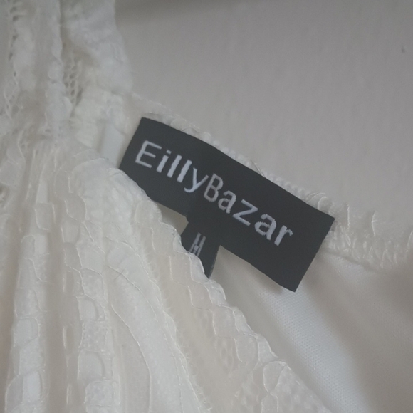 EillyBazar Short Sleeve White Lace Summer Dress Sz M. NWOT Bridal Shower Dress - Picture 2 of 7